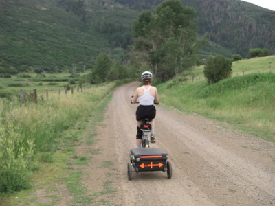 Terry Biking into Stagecoach State Park (back road).